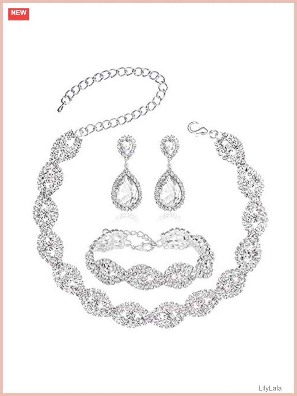 Rhinestone Crystal Choker Necklace Bracelet Earrings Jewelry Set